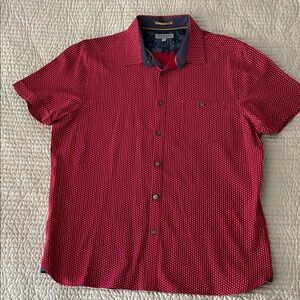 Ted Baker London Men’s Modal Short Sleeve Botton Up Size 4 Deep Red & Navy